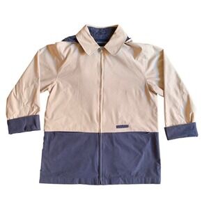 Vintage 90s London Fog‎ Windbreaker Men's Size Medium Tan Navy Colorblock Hooded